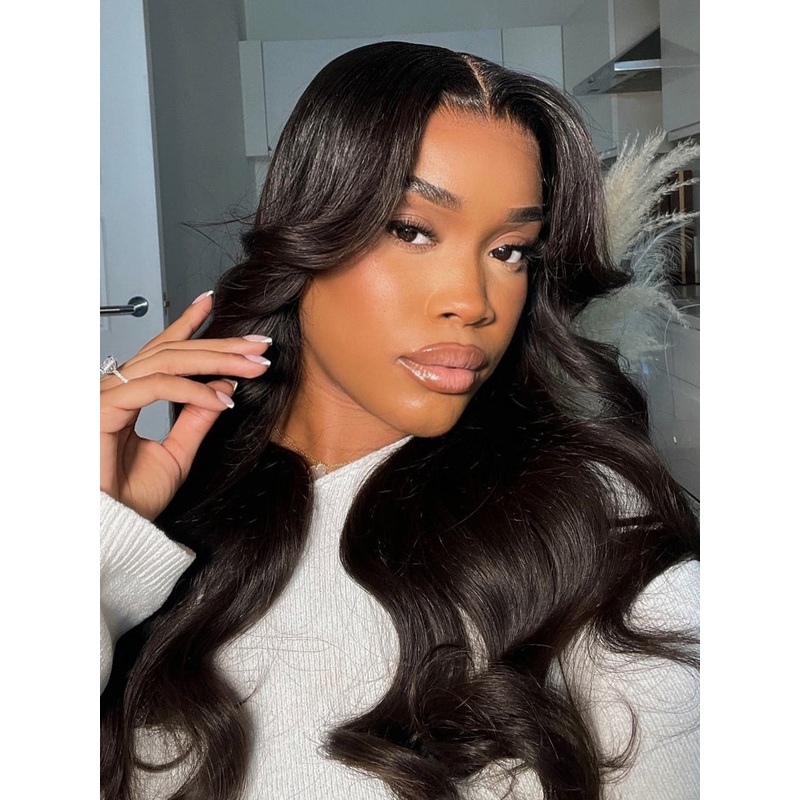 CurlyMe Body Wave Hair 5×5 Swiss Lace Closure Wigs Pre Plucked Natural Color HD Lace 180% 8
