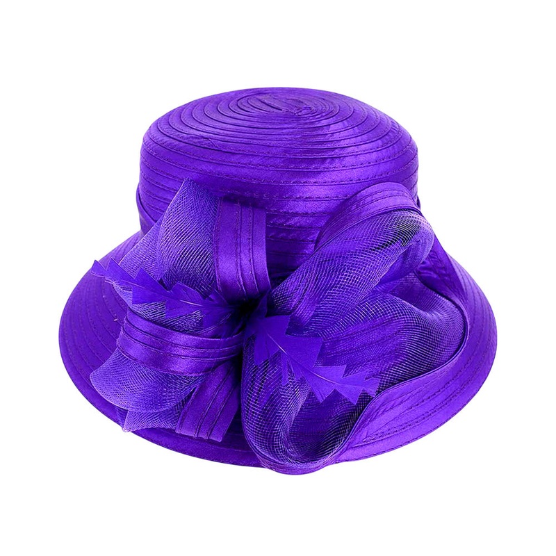 Feather Pointed Mesh Bow Dressy Hat Purple