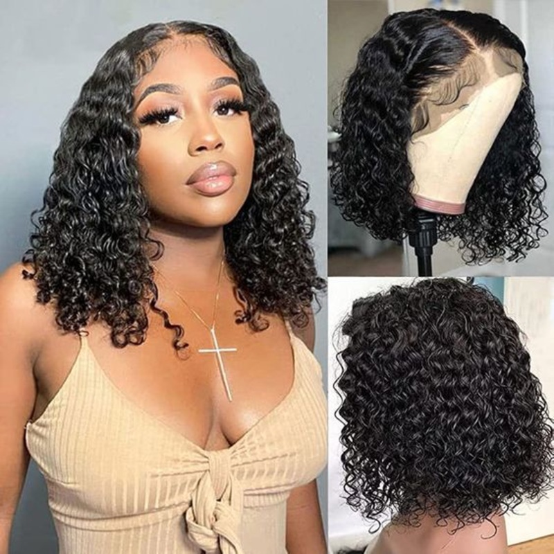 QVR Glueless Pre-cut 4×6 HD Lace Closure Human Hair Short Bob Wigs Water Wave Wear and Go Wigs Water Wave 4×6 Pre-cut HD Lace 10”