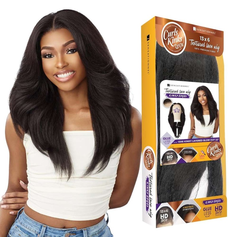 Sensationnel Kinky Edges 13×6 HD Lace Wig – Kinky Layered Blow Out 22″ 1 JET BLACK