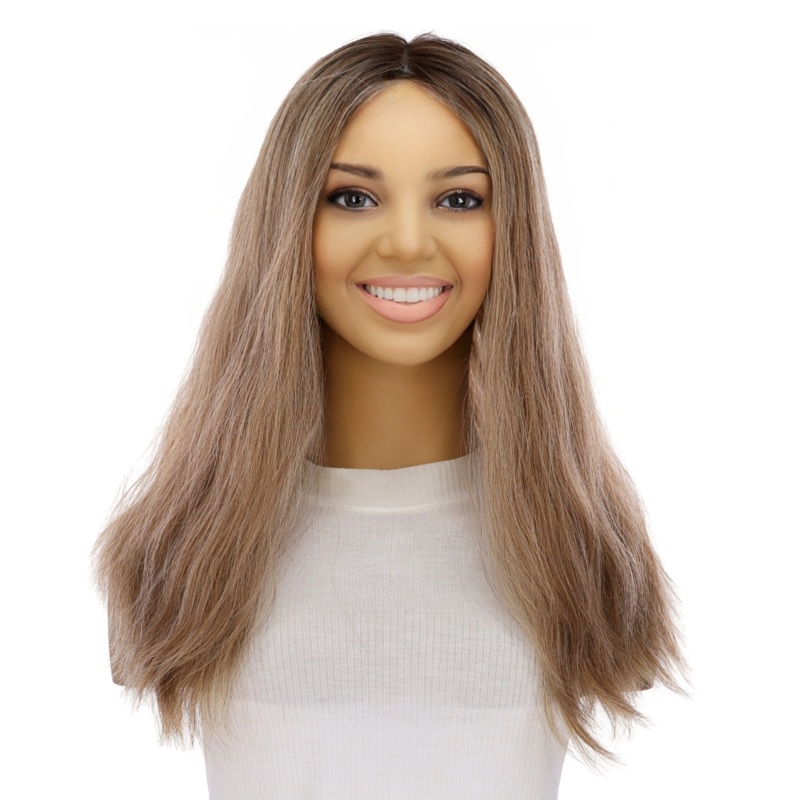 20″ Divine Lace Top Topper Ashy Blonde w/ Highlights Wavy Zig Zag Lace Front