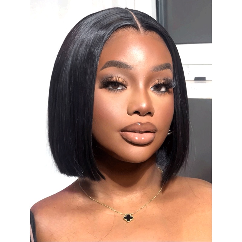 CurlyMe 7×5 HD Lace Glueless Bob Wigs Wear Go Pre Cut Lace Human Hair Wigs Bleached Straight Hair 8