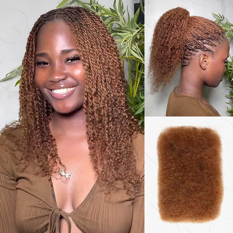 HUGE DEAL|Auburn Brown #30 Afro kinky Bulk Human Hair Extensions 3 Packs (Full Head) 10”