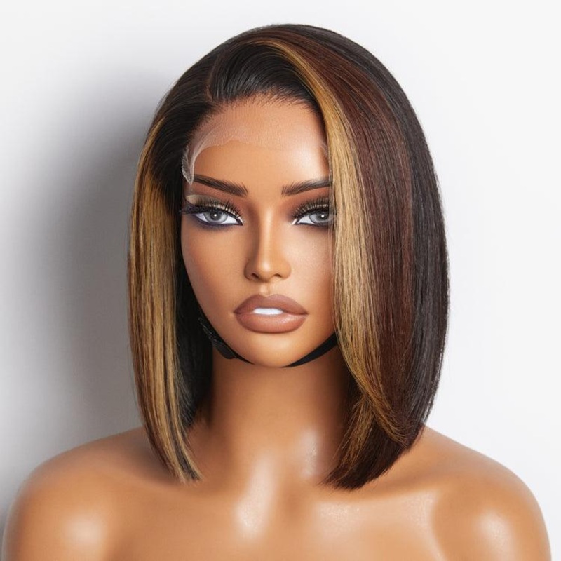 Limited Design | Brown Blonde Combo Highlight Straight Glueless 5×5 Closure HD Lace Bob Wig | Large & Small Cap Size S (21.5 inches) 10 (Pre-order | 7-Day Crafting) No