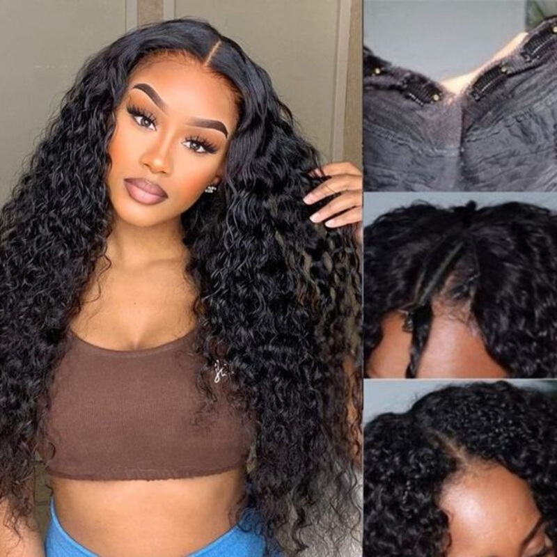 QVR Glueless Deep Wave V Part Wigs 180% Density Super Natural Human Hair Glueless 0 Skill Needed Wig 14”