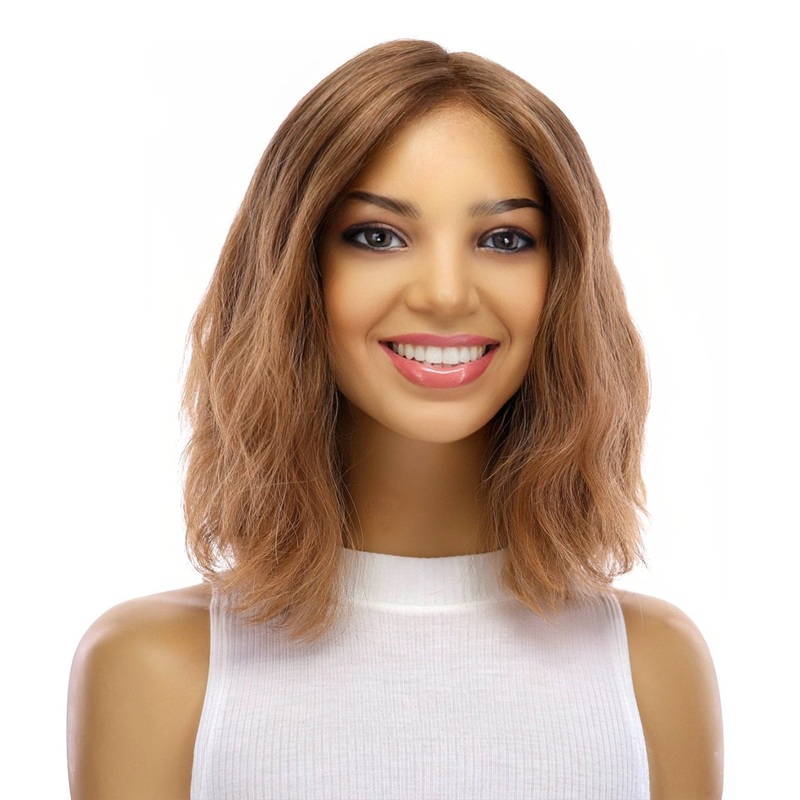 12″ Divine Luxe Lace Top Wig #12 Warm Light Brown Wavy Zig Zag Lace Front