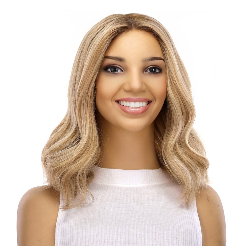 16″ Divine Lace Top Wig Ashy Blonde w/ Highlights Wavy Zig Zag Lace Front