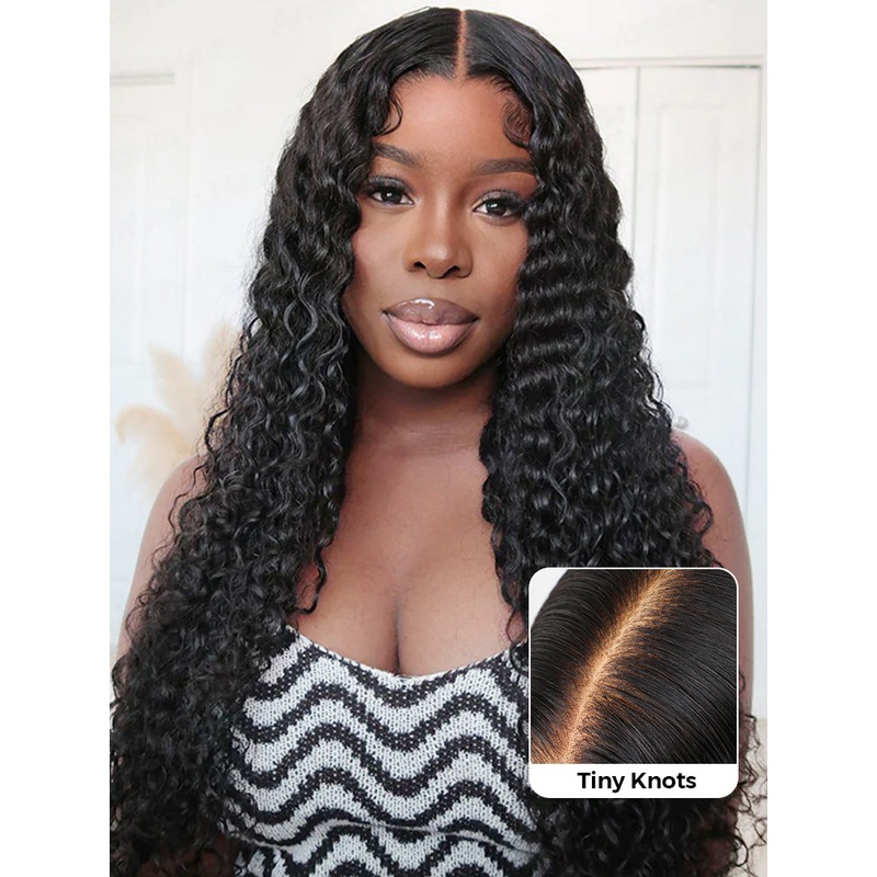 CurlyMe Pre-cut 9×6 Lace M-cap Wear Go Glueless Mini Knots Deep Wave Hair HD Lace Front Wig Pre-plucked Transparent Lace 180% 8(bob)
