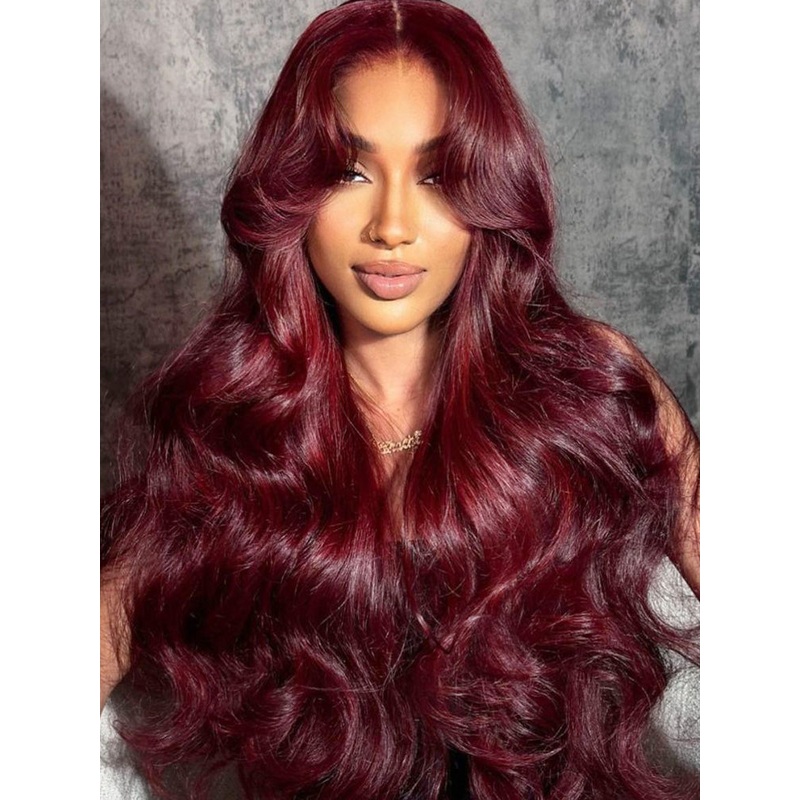 CurlyMe Pre-Plucked Wear Go Glueless 99J Burgundy Body Wave Hair Pre-cut Lace 180% 10(bob)