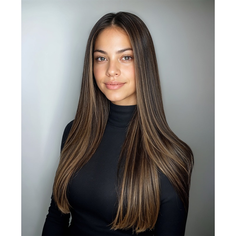 invisible clip-in hair extensions dark highlights. 14″ Classic