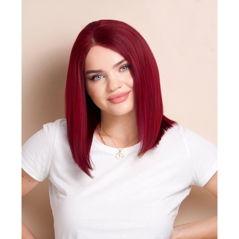 long bob human wig  – 12″ cherry red.