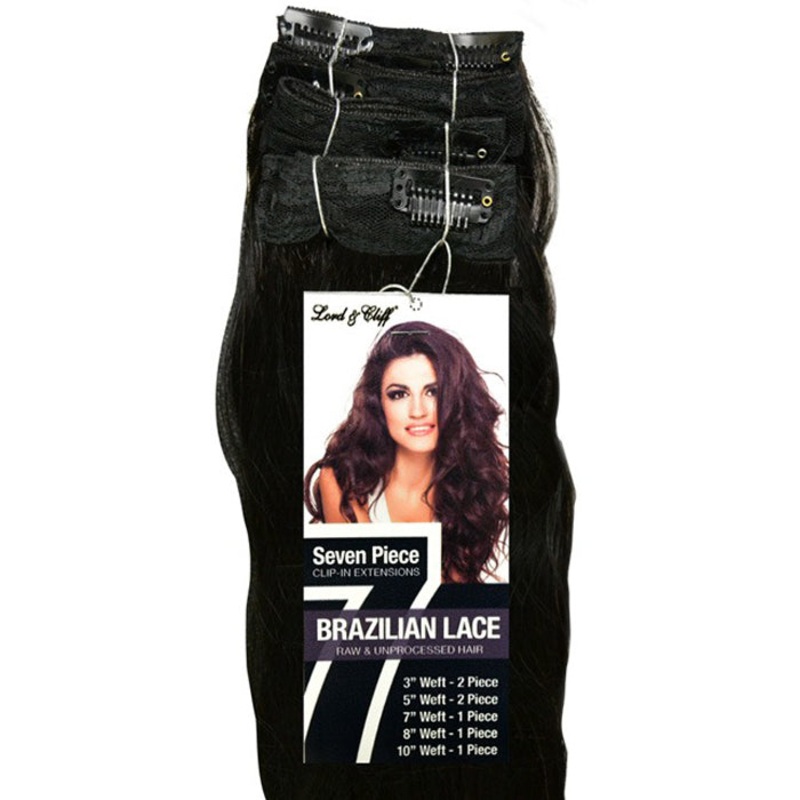 Lord & Cliff Clip-in Extension Unprocessed Human Hair – BRAZILIAN NATURAL WAVE LACE 7 Pcs 18″ 18 NATURAL/BLACK