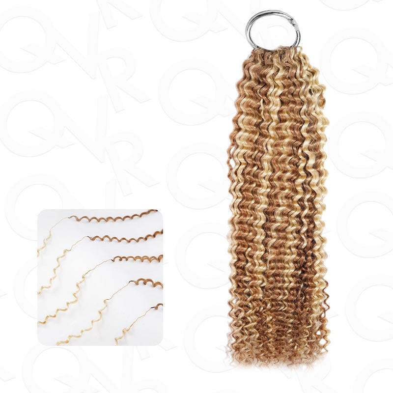 QVR Seamless Small Kinky Curly Feather Crochet Hair Highlight #P6/24 Machine Made Human Hair Extensions Highlight #P6/24 3 Packs (Most People Choice) 14”