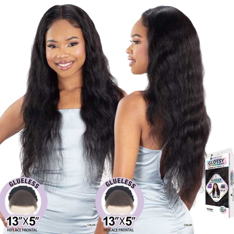Shake-N-Go Glossy Human Hair Glueless Lace Frontal Wig – Body 28″ NATURAL