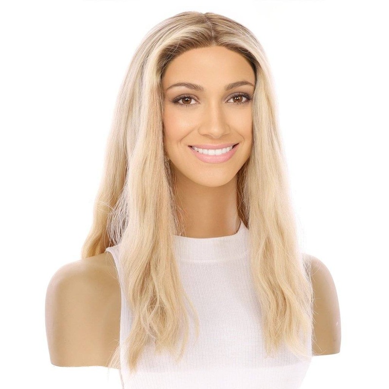 19″ Nicole Silk Top Wig Beige Blonde Wavy Zig Zag Lace Front