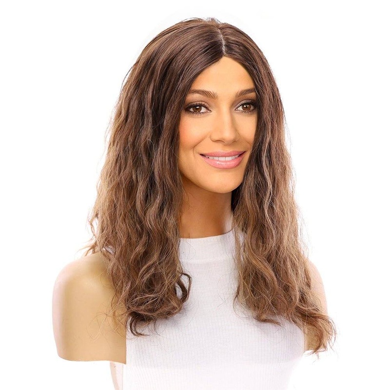 22″ Ponytail Silk Part Wig Medium Brown Babylight Wavy Zig Zag Lace Front