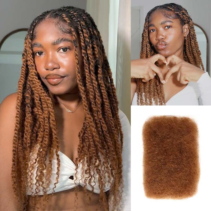 50% OFF| Auburn Brown Afro Kinky Bulk Human Hairn Color For Braiding DreadLock #Auburn Brown 3 Packs (Full Head) 10”