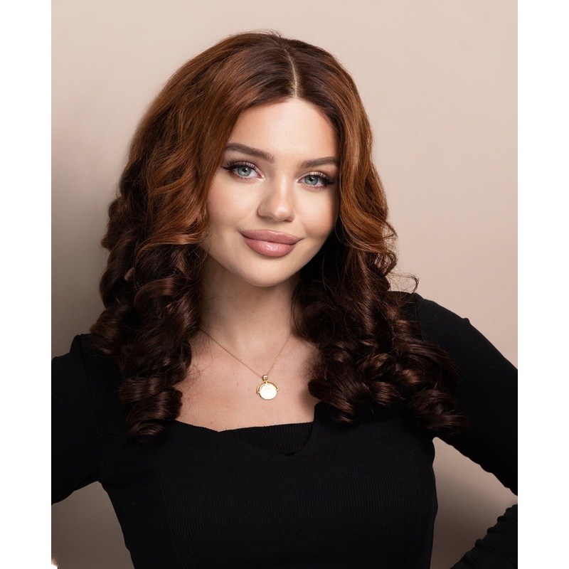 bouncy curls human wig – 18″ brown ombre.