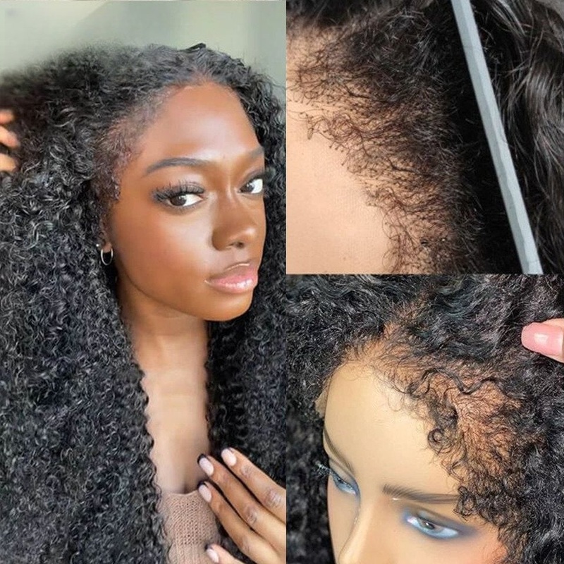 QVR Realistic Curly Edge Hairline Wig Kinky Curly 13×4 Lace Frontal Human Hair Wig 14”