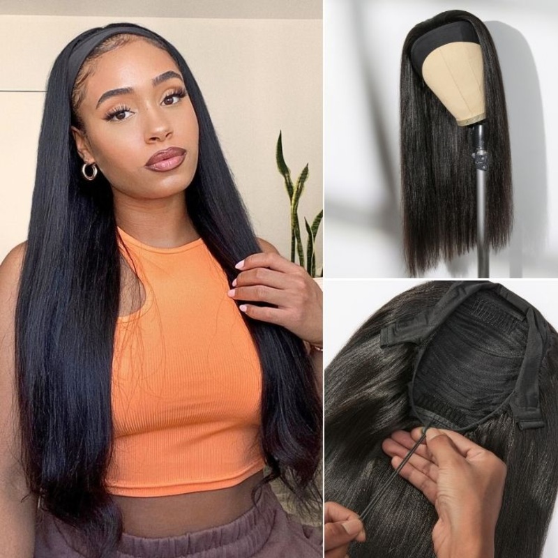 Luvme Too Easy Texture Wig 180% Density Yaki Straight Glueless Headband Wig Flexi-Fit Drawstring (Get Free Trendy Headbands) 16