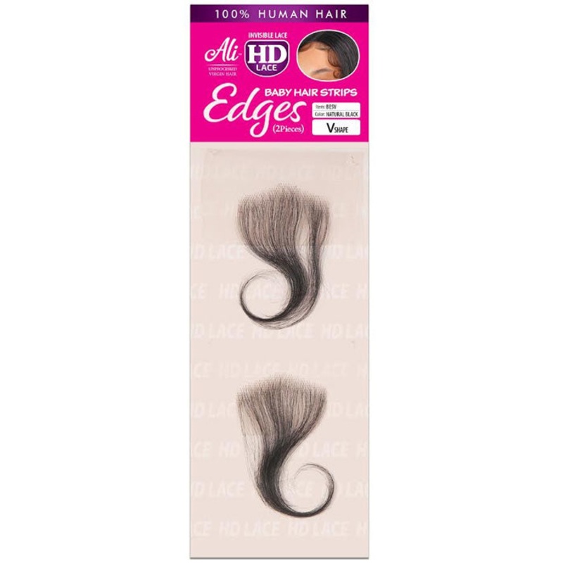 Ali 100% Human Hair HD Lace Baby Hair Strips Edges (2 pieces) – V-SHAPE NATURAL BLACK