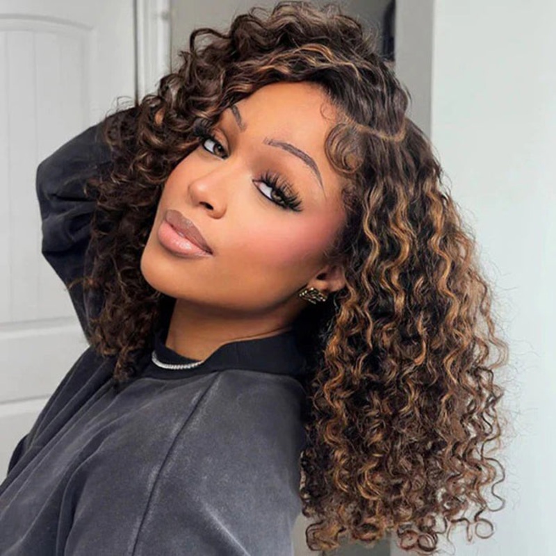 Balayage Highlight Lace Front Bob Wig Water Wave Pre Plucked Glueless Human Hair Bob Wig 14 1b/30 Highlight Pre Cut 8×5 Lace