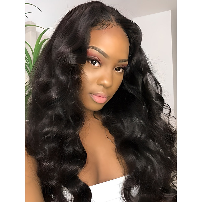 CurlyMe Body Wave Natural Black Human Hair T part Lace Front Wigs With Natural Hairline 180% 8
