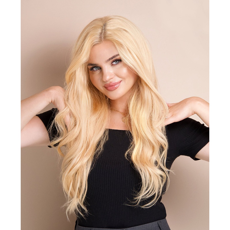 lace front human wig – 20″ honey blonde.