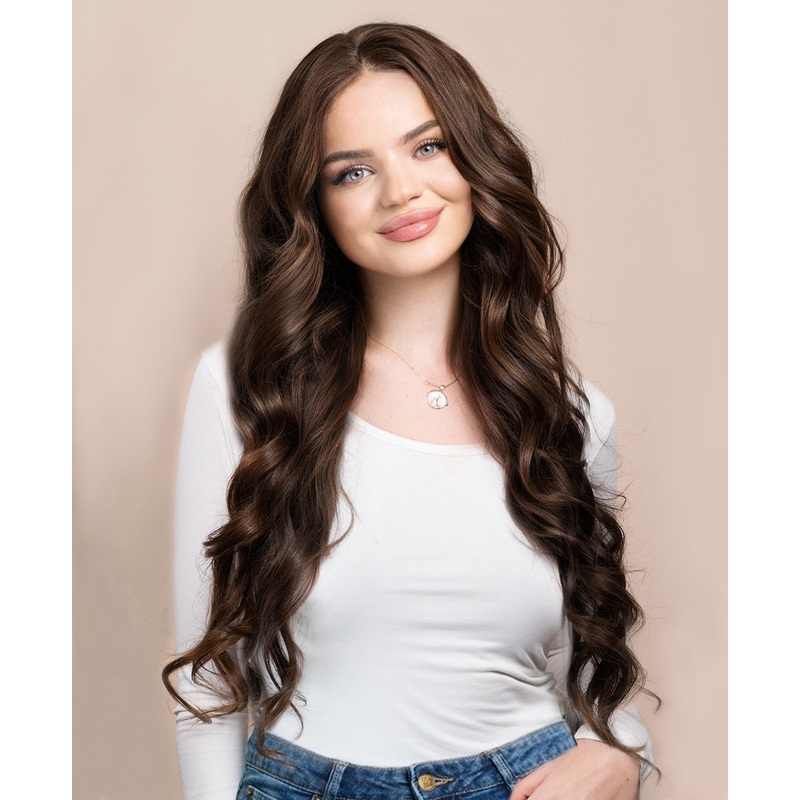 lace front human wig – 26″ medium brown.