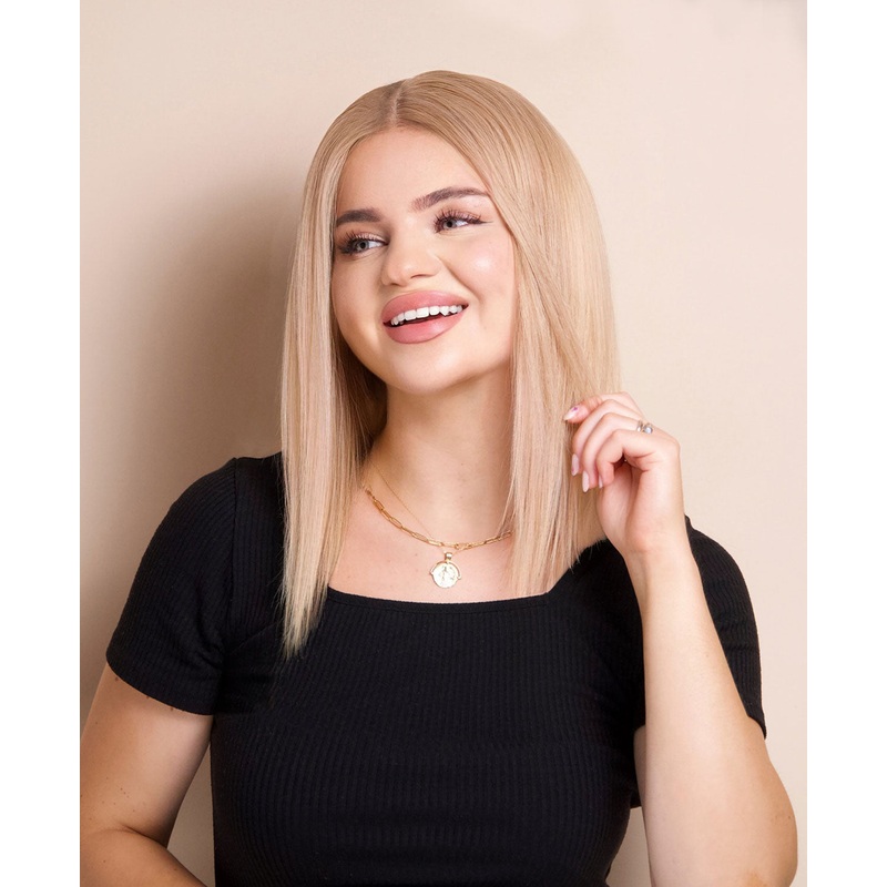long bob human wig  – 12″ honey blonde.