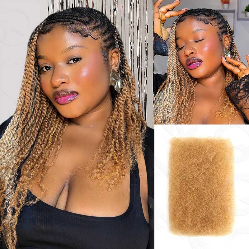 QUICK SHIP|Honey Blonde Afro kinky Bulk Human Hair Extensions #Honey Blonde 3 Packs (Full Head) 10”