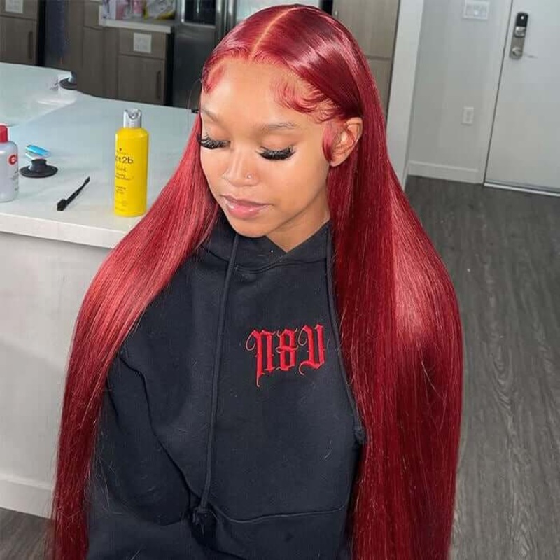13×6 HD Lace Front Wig Human Hair Wigs 99J Burgundy Pre-Plucked Remy Human Hair Deep Part Wigs 16 Straight 13×6 Large HD Lace-150%
