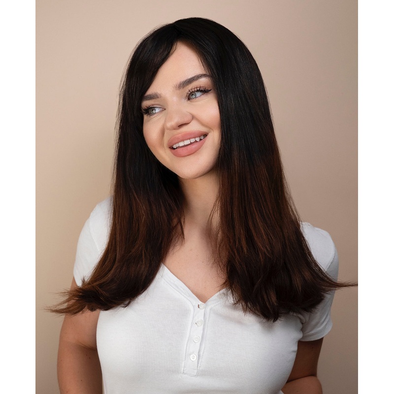 human hair wig with bangs – 20″ brown ombre.