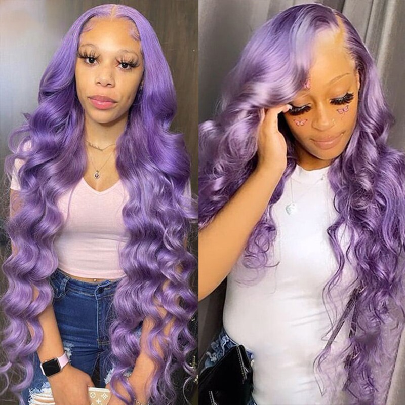 13×4 Purple Color 13×4 HD Lace Front Human Hair Wigs with Baby HairGlueless Lace wig 12 150% Straight