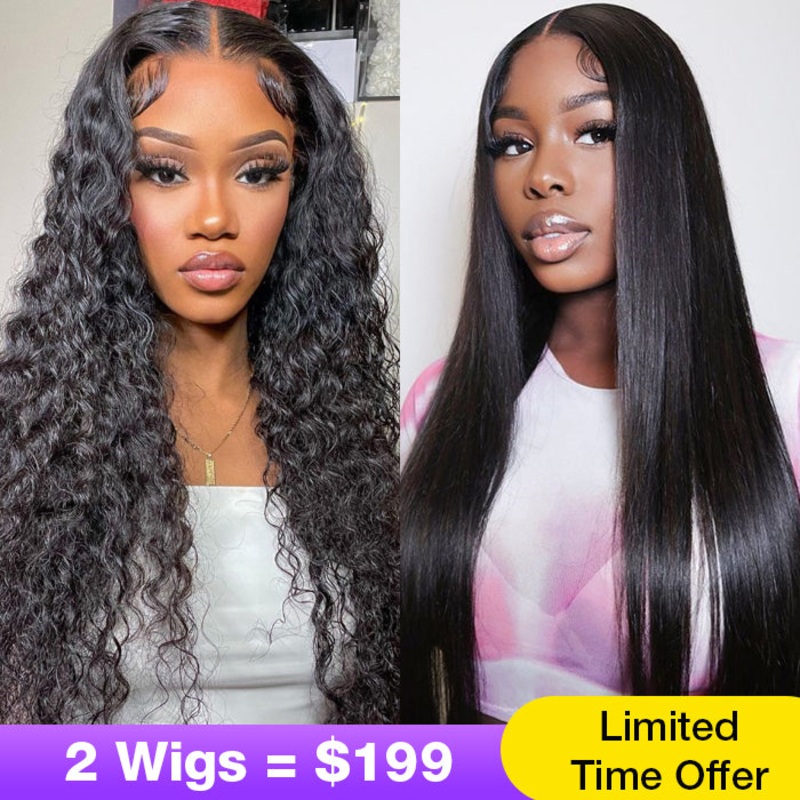 2Wigs = $199 | Deep Wave & Silky Straight Effortless 3S Install 8×5 Pre Cut Lace Put On & Go Glueless Wig 8×5 Pre Cut Lace – Deep Wave Wig – 20″ – 220% 8×5 Pre Cut Lace – Silky Straight Wig – 20″ – 220%