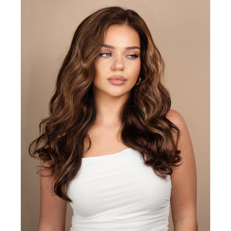 lace front human wig – 20″ bronde highlights.