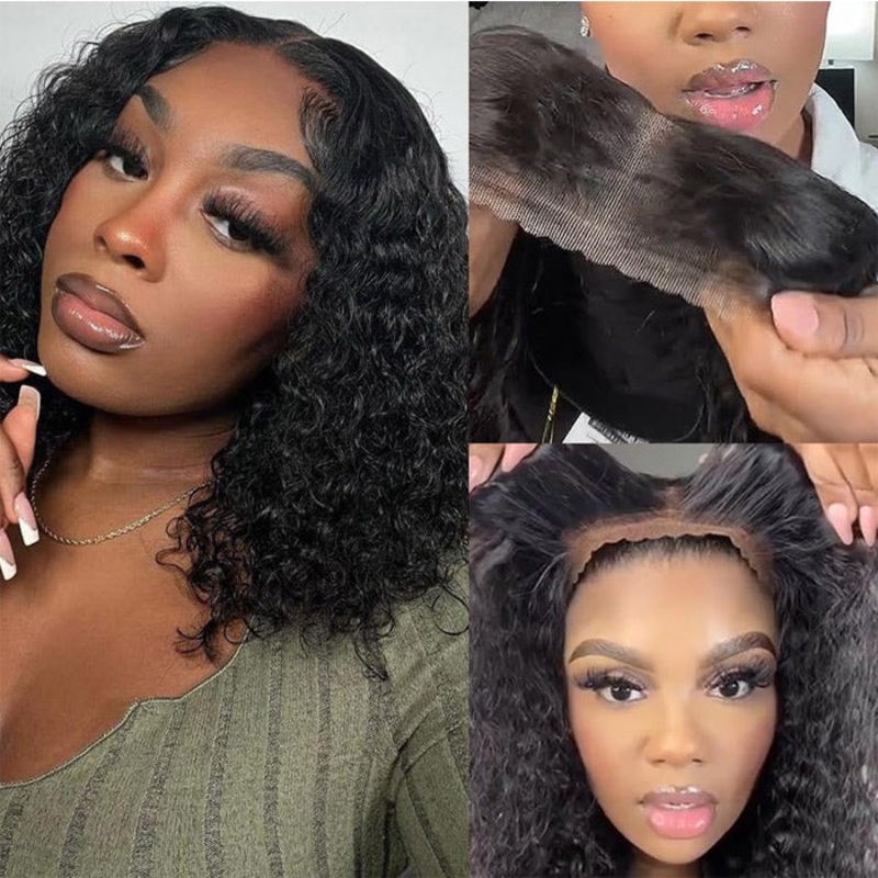 Put on go Glueless Deep Wave Bob Wig 8×5 Closure HD Lace Huma Hair Pre Cut Lace & Plucked & Bleached 10 8×5 Pre Cut Lace 220%