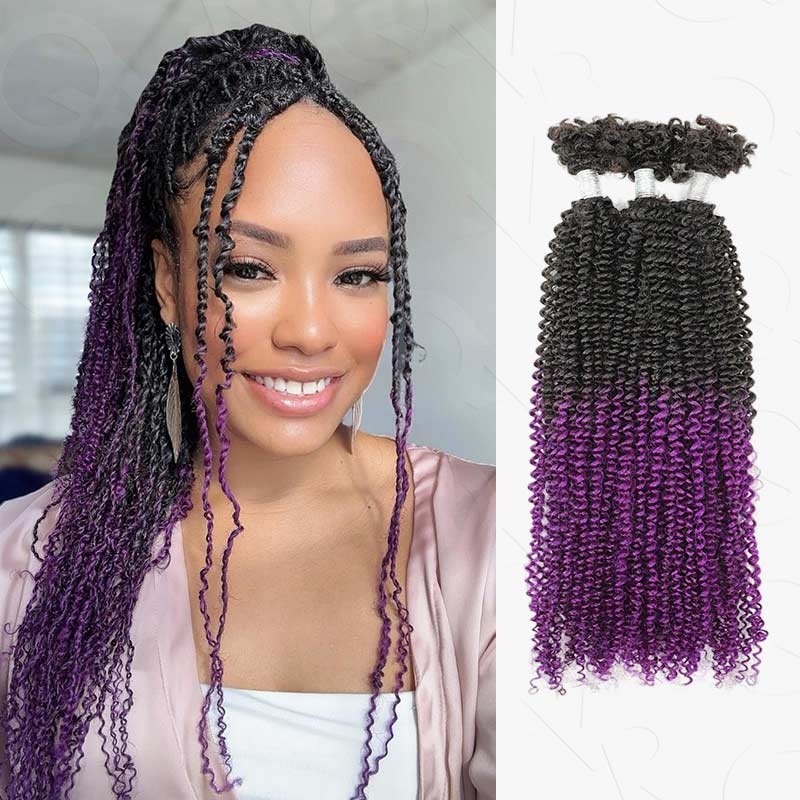 QVR T1B/Purple Afro Kinky V Bulk Ombre Color for Kinky Twist Crochet Braiding Hair Ombre #1B/Purple 10” 3 Packs (Full Head)