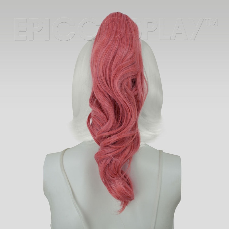 20″ Persimmon Pink Wavy Curly Ponytail Clipon