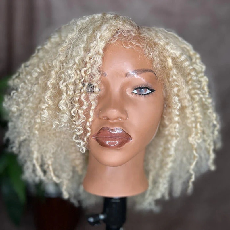 220% Density 4C Curly Edges Hairline 613 Blonde Curly Glueless Pre Cut HD Lace Wig With Realistic & Natural Hairline Baby Hair 10 Pre Cut 8×5 Lace 180%