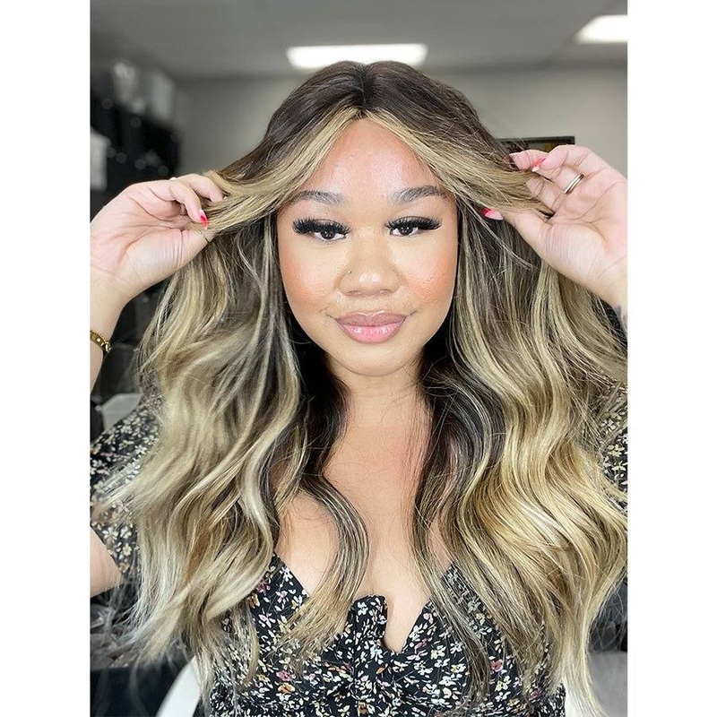 26″ Ponytail Silk Top Wig Golden Blonde w/ Reverse Balayage