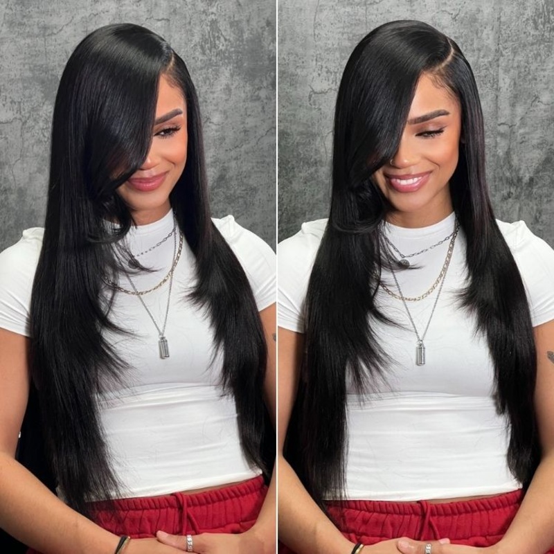 48H Delivery | Luvme All-Day Comfort Wig 180% Density Layered Light Yaki Straight / Loose Body Wave Glueless 7×6 Closure HD Lace Human Hair Wig Pre-Cut Lace- US Only Light Yaki Straight 12