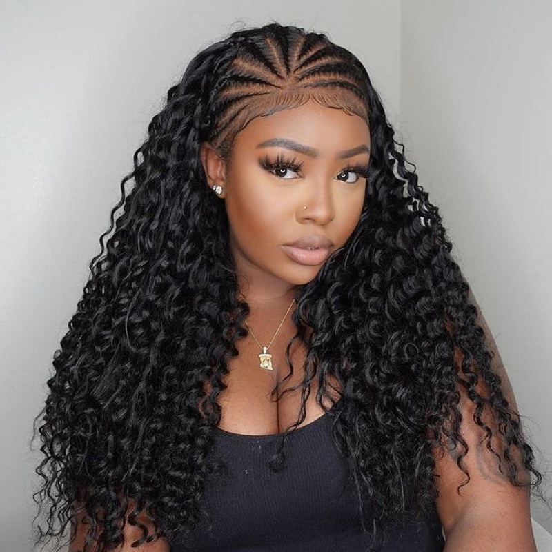 Curly Pre Braided Lace Front Wig 13×6 Full Lace Frontal Wig With Pre Bleached & Pre Plucked 16 Style 1 150%