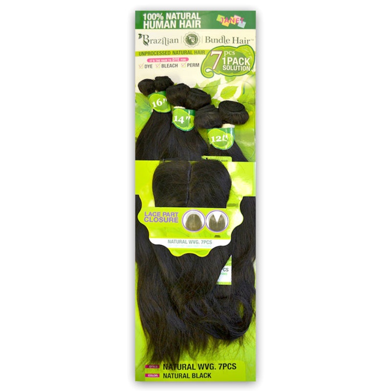 Janet Collection 100% Natural Human Hair Brazilian Bundle Weave + Closure – NATURAL WVG 7PCS (1 Pack) 9-22″ 10/12/14 NATURALDBROWN