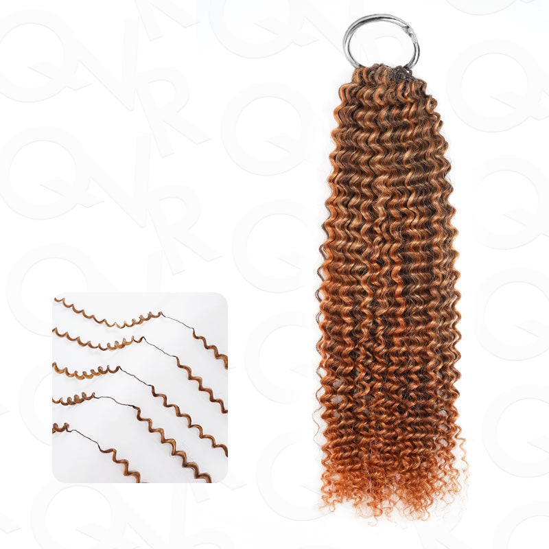 QVR Seamless Small Kinky Curly Feather Crochet Hair Highlight #P2/30/27 Machine Made Human Hair Extensions Highlight #P2/30/27 3 Packs (Most People Choice) 14”
