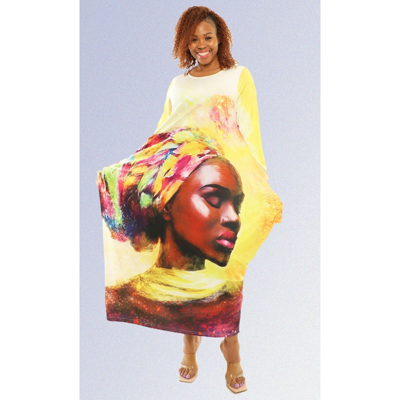 Face Motif Knit Maxi Dress Yellow One Size