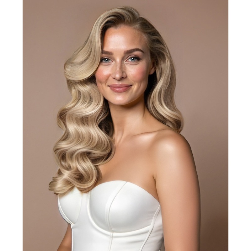 invisible clip-in hair extensions champagne blonde. 14″ Classic