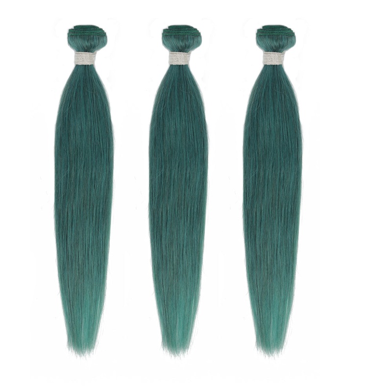 Queen Remy Human Hair 3 Bundles Straight Hair Weave Jade Green Color 8″8″8″