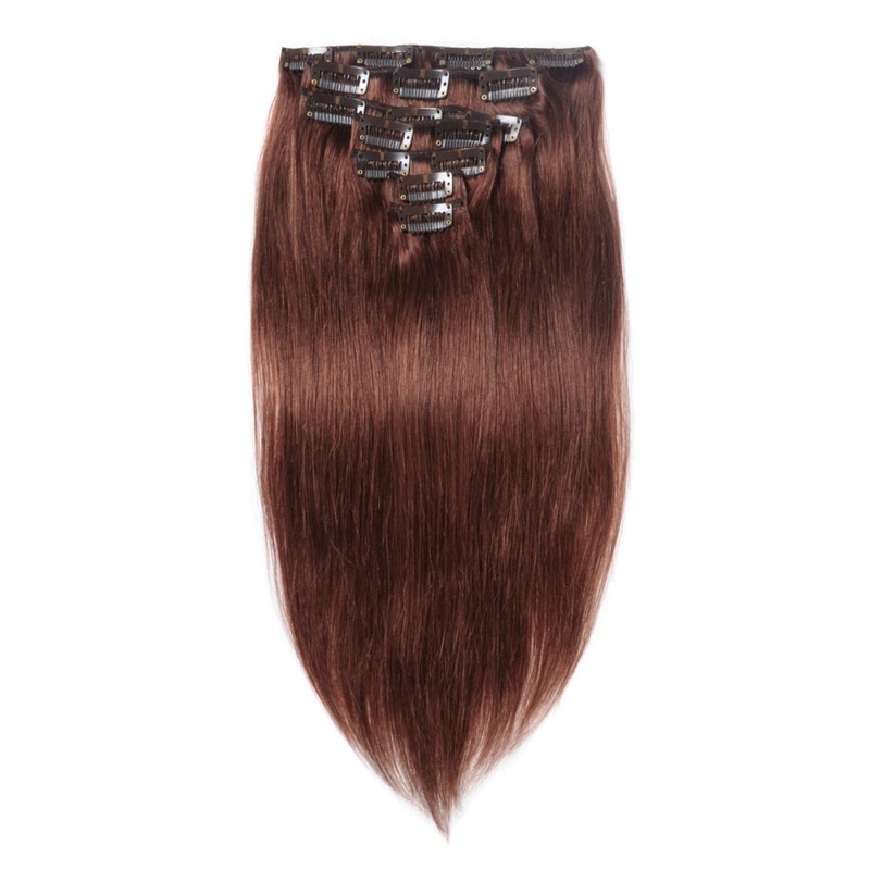 QVR #33 Reddish Brown Straight/Body Wave 7Pcs Clip in Hair Extensions Straight 12” 1 Pack (7pcs)-Sale