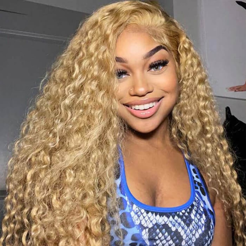 Water Wave Honey Blonde 13*4 13*6 HD Transparent Lace Frontal Wigs #27 Colored Human Hair Wig For Women 16 5×5 Lace 150%